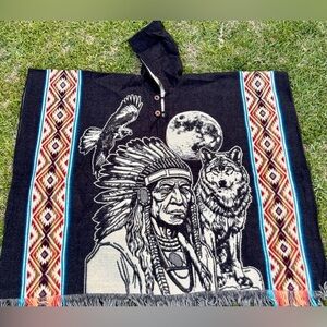 Native American alpaca wolf poncho, unisex, one size, hand made in Ecuador
